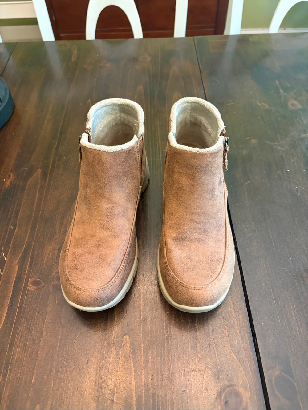 Skechers Lined Tan Suede-Look Ankle Boots with Zipper